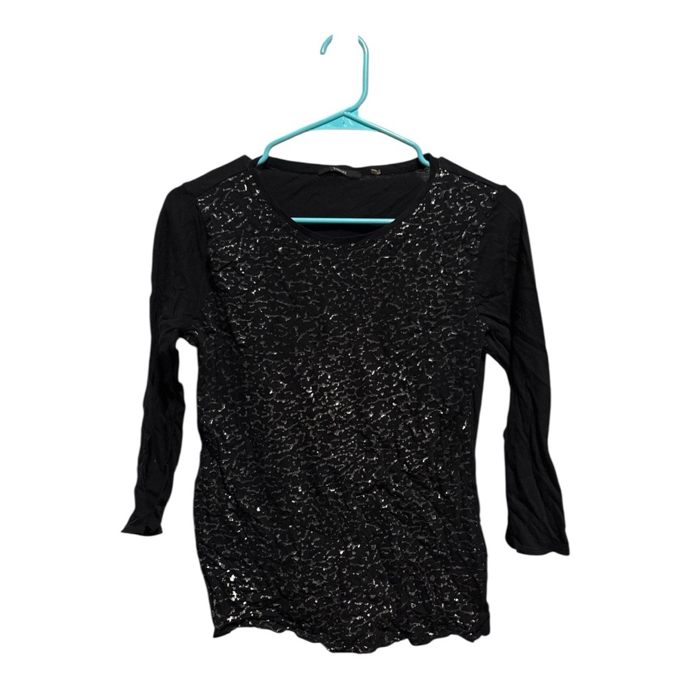 Tahari Black Textured Long Sleeve Top size M